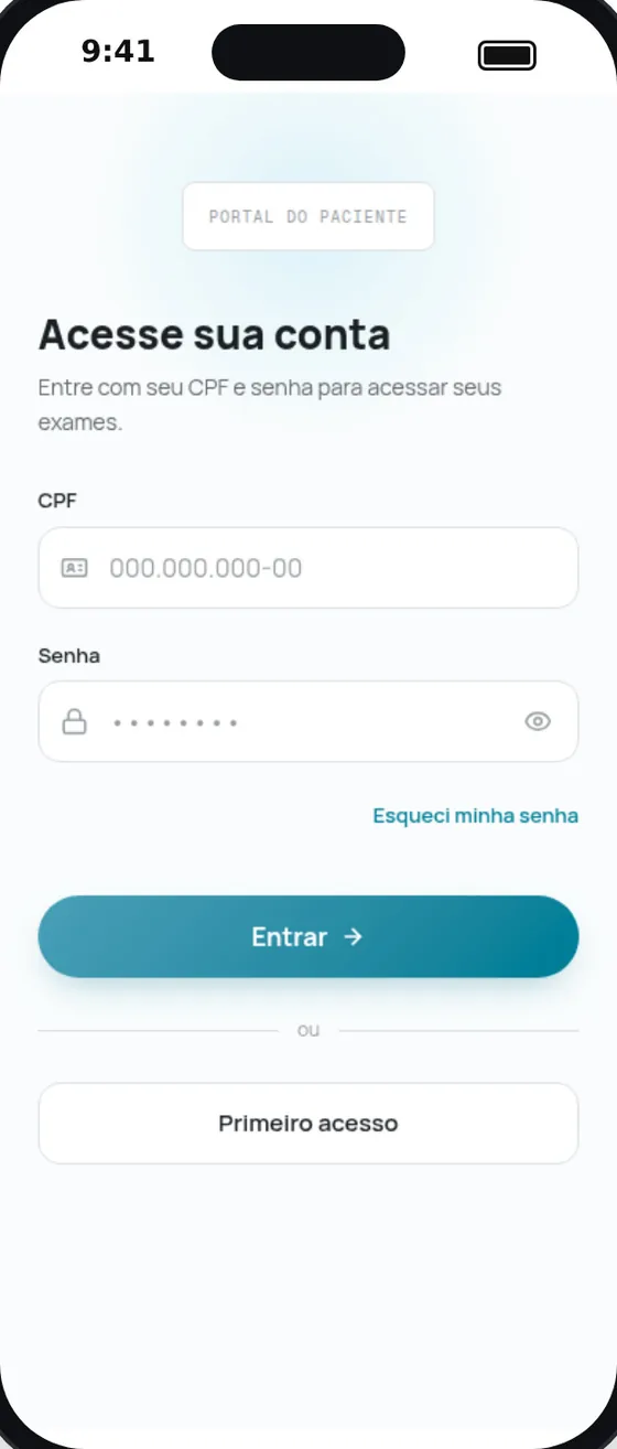 Entrada do portal do paciente, com CPF e senha
